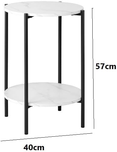 Round Side Table 40cm - Metal Frame & Marble Wood Top - 2 Tier Modern Design - Black | Lion Home