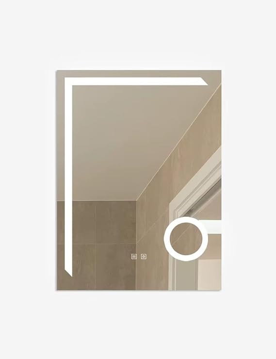Smart LED touch wall mirror, 80x60cm - Anti-fog heated bathroom mirror with digital clock and temperature display, 3 adjustable lighting modes (warm, neutral, cool), modern frameless design