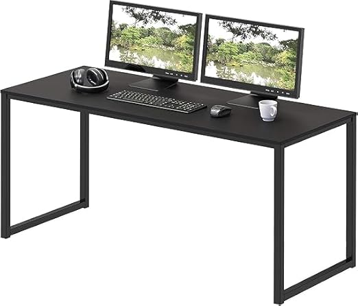 Large computer desk 120x60cm, black home office desk with a sturdy steel frame and wooden countertop | Study and writing table for computers, games, and working from home