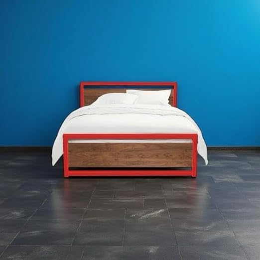 150cm Metal Bed - Red * Brown - Chamlil Wood - A wonderful blend of modern simplicity and elegant luxury