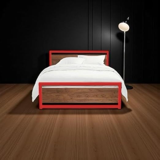 150cm Metal Bed - Red * Brown - Chamlil Wood - A wonderful blend of modern simplicity and elegant luxury