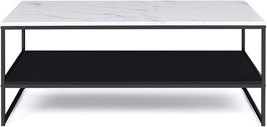 Alaska coffee table with a marble reflection and black wood finish, featuring a metal base, from ID Market.