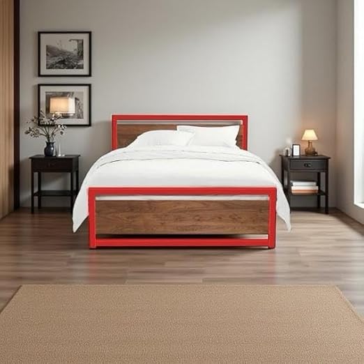 150cm Metal Bed - Red * Brown - Chamlil Wood - A wonderful blend of modern simplicity and elegant luxury