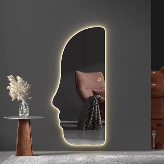Smart touch-screen wall mirror with LED lighting, 165×65 cm - Full-length anti-fog decorative mirror with 3 adjustable lighting modes (warm, neutral, white), dimmable brightness, memory function, and frameless polished glass.