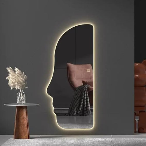 "Leon Home" smart touch-controlled wall mirror, featuring a digital clock and temperature display; size 70 x 70 cm.