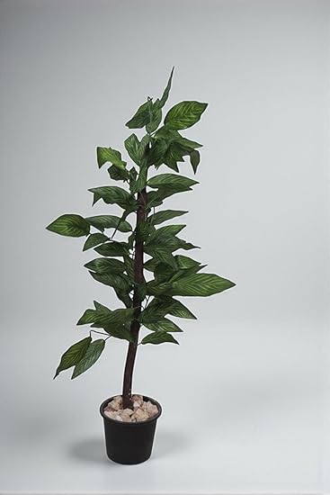 Artificial decorative tree, realistic indoor plant with wooden trunk, plastic leaves, and decorative pebbles for home and office decor, green, 1.2m