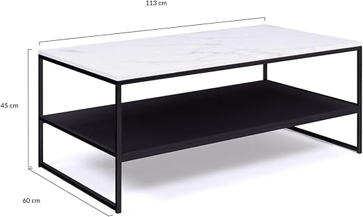 Alaska coffee table with a marble reflection and black wood finish, featuring a metal base, from ID Market.