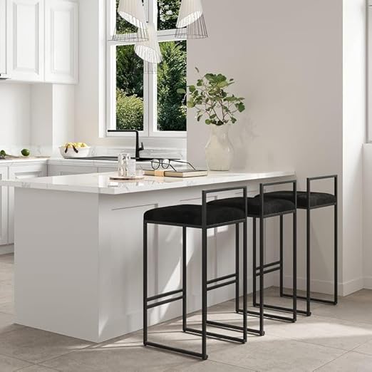 Fabric bar stool, set of two, black
