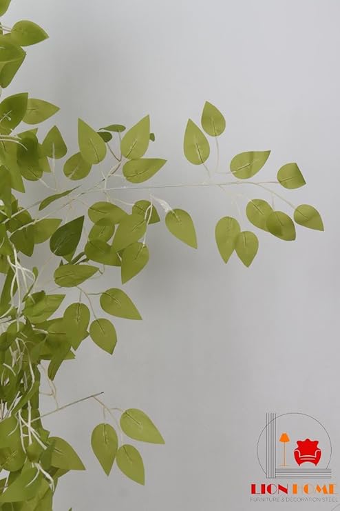 Realistic artificial Benjamin tree with a wooden trunk, plastic leaves, and decorative pebbles in a plastic pot for indoor and outdoor use, 1.45m tall