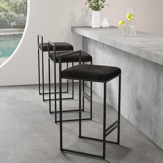 Fabric bar stool, set of two, black