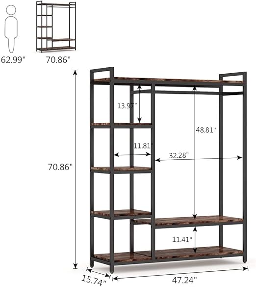A freestanding wooden clothes rack from Dressing Ventura, heavy-duty with...