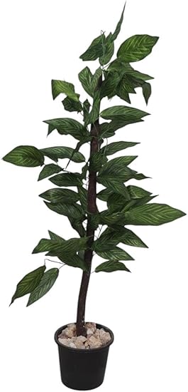 Artificial decorative tree, realistic indoor plant with wooden trunk, plastic leaves, and decorative pebbles for home and office decor, green, 1.2m