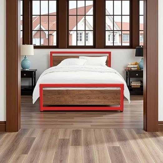 150cm Metal Bed - Red * Brown - Chamlil Wood - A wonderful blend of modern simplicity and elegant luxury