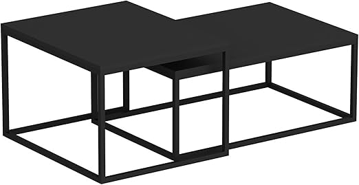 Set of 2 side coffee tables made of wood panels and metal, In Casa, matte black finish