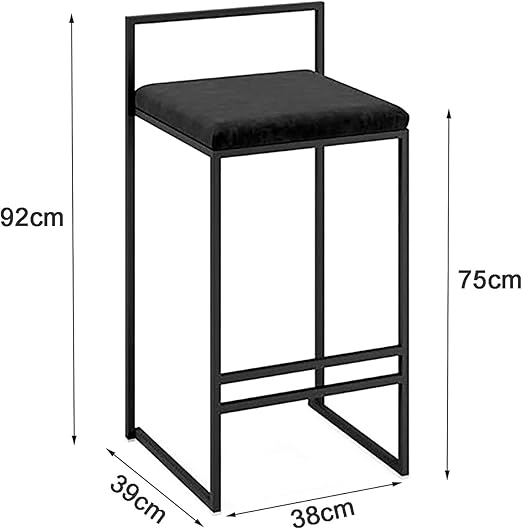 Campco velvet bar stool with backrest for dining room, black