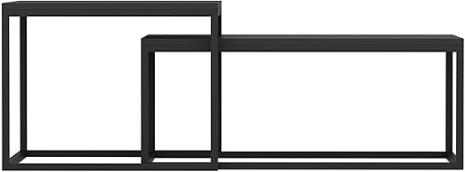 Set of 2 side coffee tables made of wood panels and metal, In Casa, matte black finish