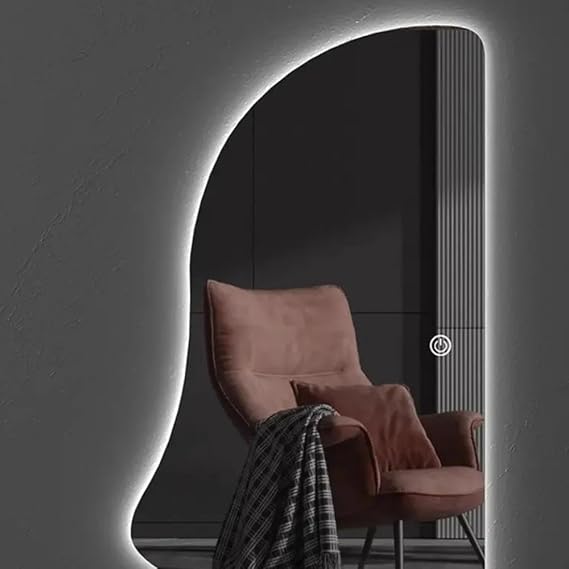 Smart touch-screen wall mirror with LED lighting, 165×65 cm - Full-length anti-fog decorative mirror with 3 adjustable lighting modes (warm, neutral, white), dimmable brightness, memory function, and frameless polished glass.