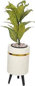 Decorative 95cm Gold Artificial Pothos Plant - Realistic Style Indoor Artificial Plant with Wooden Pot, Plastic Leaves and Decorative Pebbles - Green and Yellow Color - For Home and Office Decor