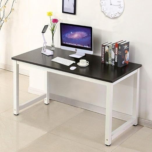 Desk 120 * 60 cm - White * Black - For studying, computers, and businesses, metal frame, plywood top