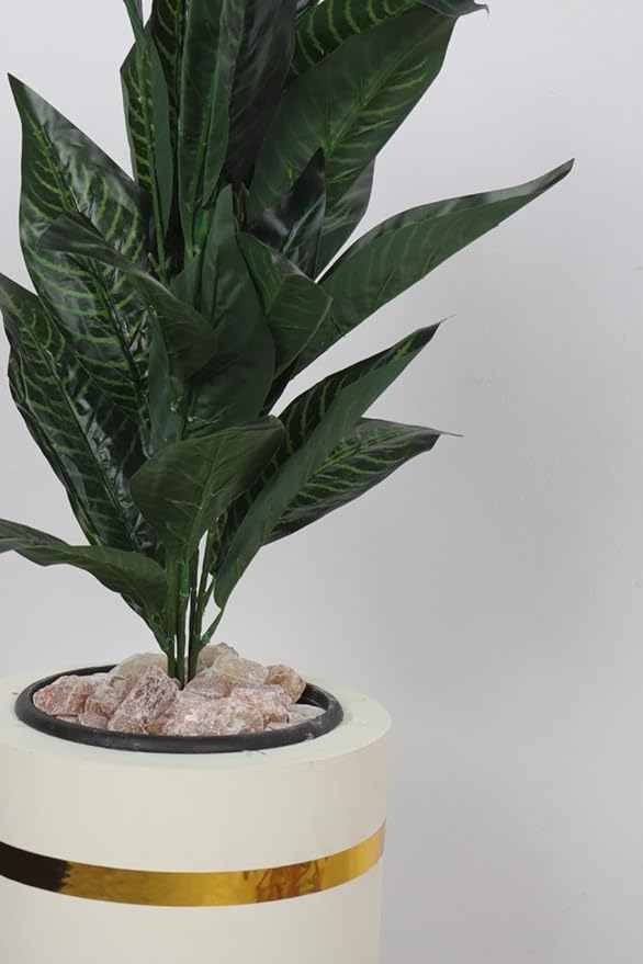 Decorative 95cm Gold Artificial Pothos Plant - Realistic Style Indoor Artificial Plant with Wooden Pot, Plastic Leaves and Decorative Pebbles - Green and Yellow Color - For Home and Office Decor