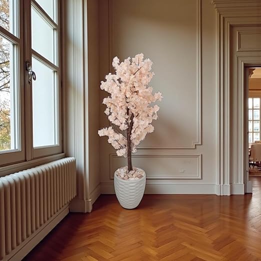 Artificial jasmine plant, 150cm tall, with a dense, three-trunk design, a realistic artificial tree for indoor and outdoor use, complete with a plastic pot, pebbles, and Simon.