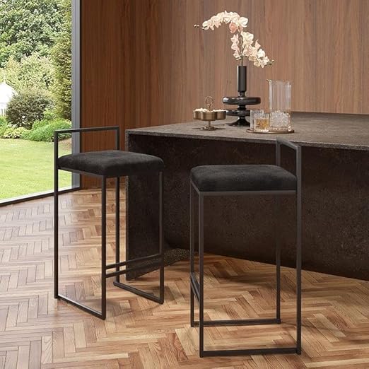 Fabric bar stool, set of two, black