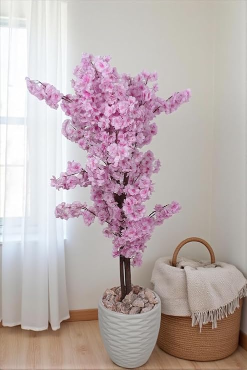Yasmina Artificial Ornamental Plant 150cm - Dense Three-Trunk Design - Realistic Artificial Tree for Indoor and Outdoor Use with Plastic Pot, Pebbles and Green Leaves - Multi-Plush Floral