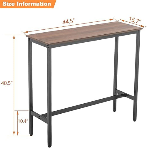 A 41-inch rectangular bar table from Oound, industrial style, suitable for the kitchen, dining room, living room, entryway, and sofa, featuring a brown wood top and black metal frame.