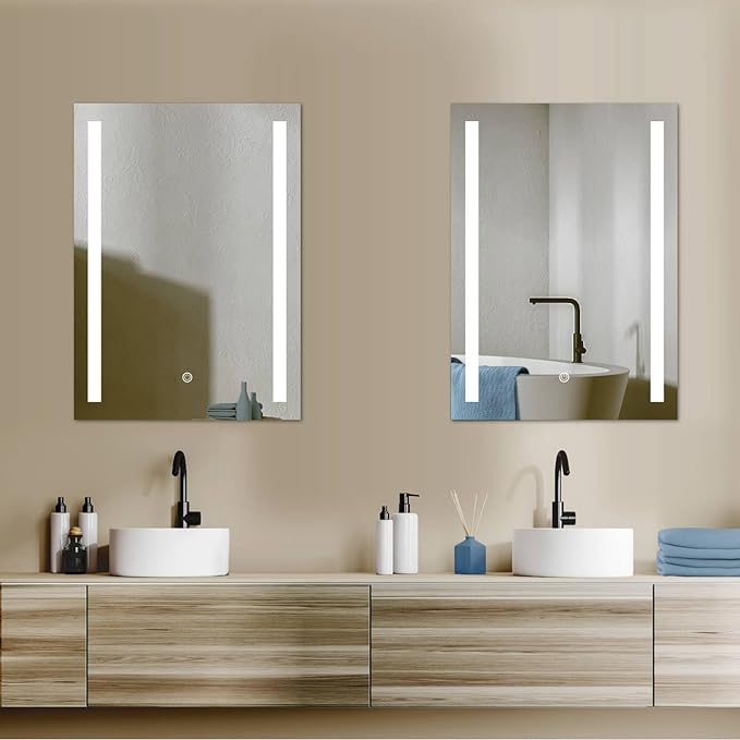 LED Bathroom Mirror 60x80 cm - Touch Control - 3 Light Colors - Anti Fog - Modern Design | Lion Home