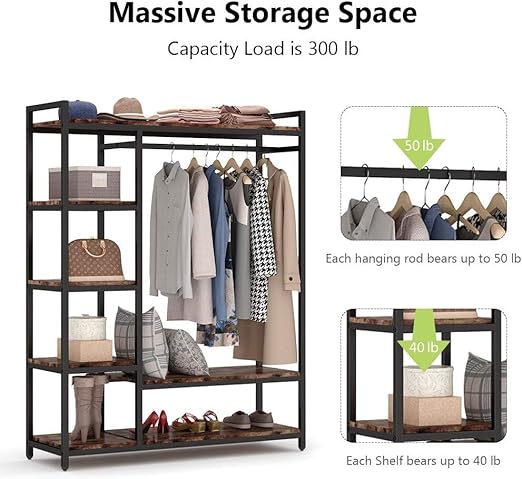 A freestanding wooden clothes rack from Dressing Ventura, heavy-duty with...