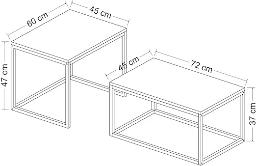 Set of 2 side coffee tables made of wood panels and metal, In Casa, matte black finish