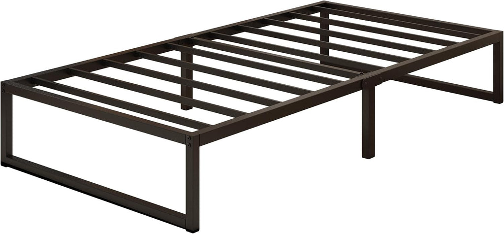 Metal bed frame (90 cm x 2 m), single-size with steel support; easy to assemble, noise-free, and requires no box spring; 30 cm height, black.
