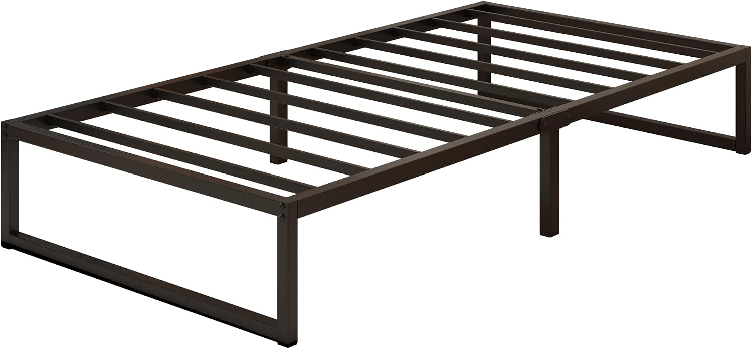 Metal bed frame (90 cm x 2 m), single-size with steel support; easy to assemble, noise-free, and requires no box spring; 30 cm height, black.