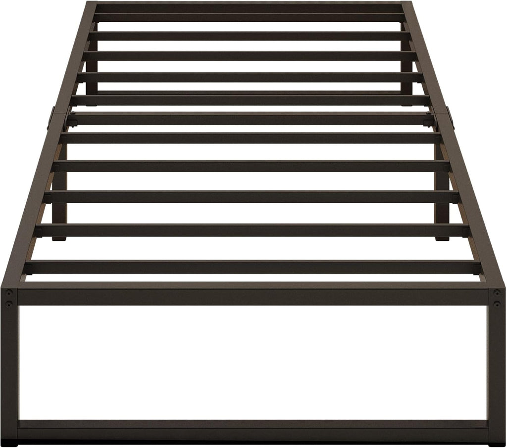 Metal bed frame (90 cm x 2 m), single-size with steel support; easy to assemble, noise-free, and requires no box spring; 30 cm height, black.