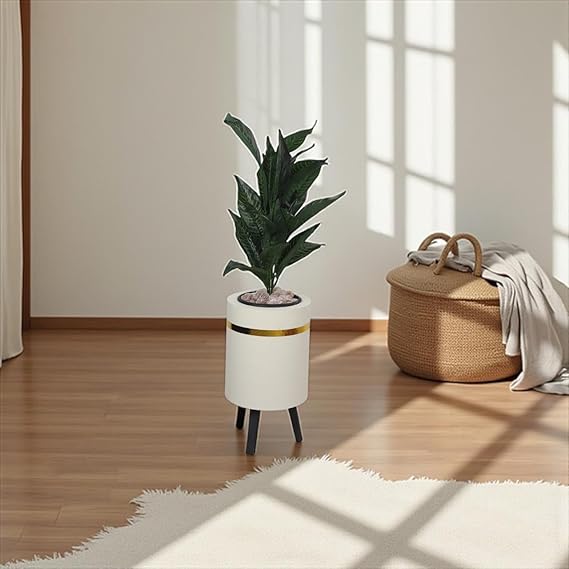 Decorative 95cm Gold Artificial Pothos Plant - Realistic Style Indoor Artificial Plant with Wooden Pot, Plastic Leaves and Decorative Pebbles - Green and Yellow Color - For Home and Office Decor