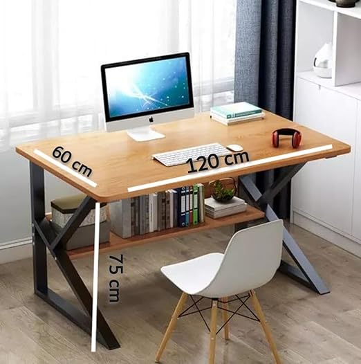 Metal desk with wooden top, 120*60 cm - Black * Oak Yellow