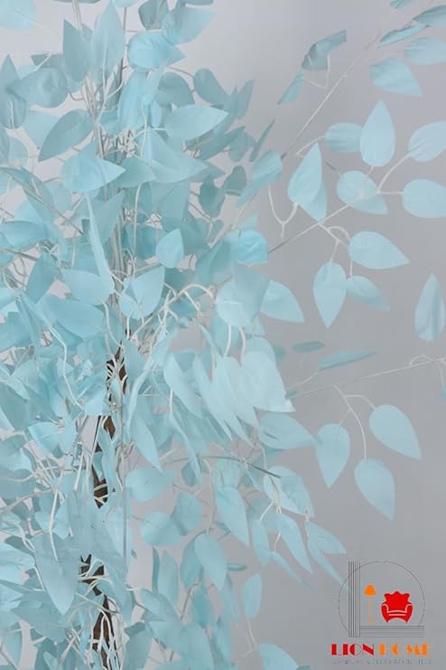 Artificial Benjamin Plant, 165cm tall - Realistic artificial tree for indoor and outdoor use with a wooden trunk, plastic leaves, and decorative pebbles in a pot - Light Blue