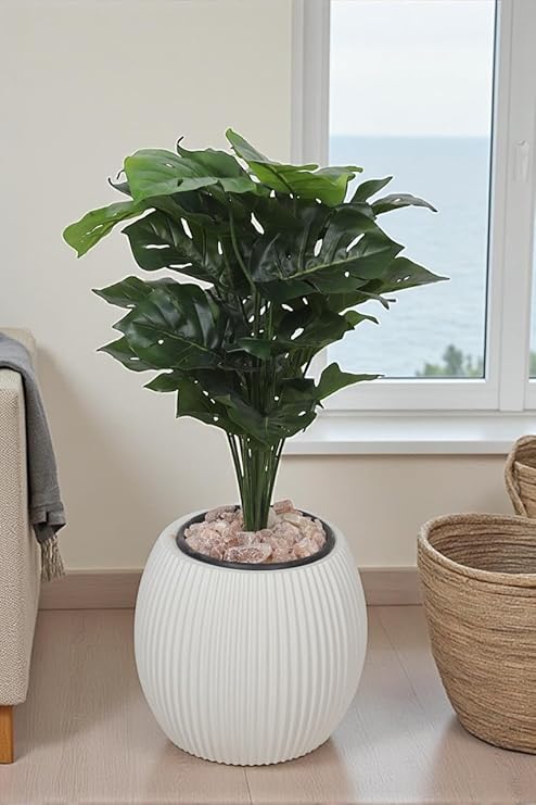 Artificial Pothos Plant for Decoration 110cm - 24 Branches - Realistic Indoor Artificial Plant with Plastic Pot, Decorative Pebbles and Green Leaves - Home and Office Decor