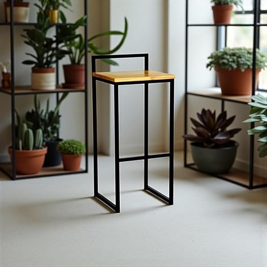 Bar stool - metal and natural wood - black