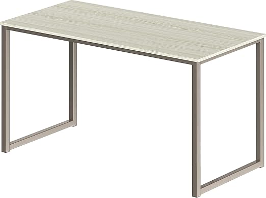 Silver computer desk with a beige top, metal frame, plywood surface, 120 x 60 cm, modern writing desk for home | Study desk with metal frame and storage shelf | Small, space-saving workstation