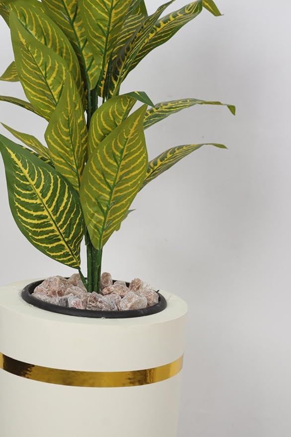 Decorative 95cm Gold Artificial Pothos Plant - Realistic Style Indoor Artificial Plant with Wooden Pot, Plastic Leaves and Decorative Pebbles - Green and Yellow Color - For Home and Office Decor
