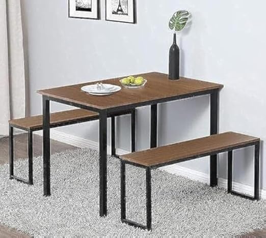 Metal dining table made of wood, brown