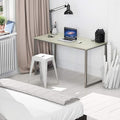 Silver computer desk with a beige top, metal frame, plywood surface, 120 x 60 cm, modern writing desk for home | Study desk with metal frame and storage shelf | Small, space-saving workstation