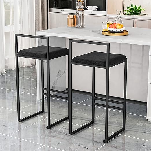 Campco velvet bar stool with backrest for dining room, black