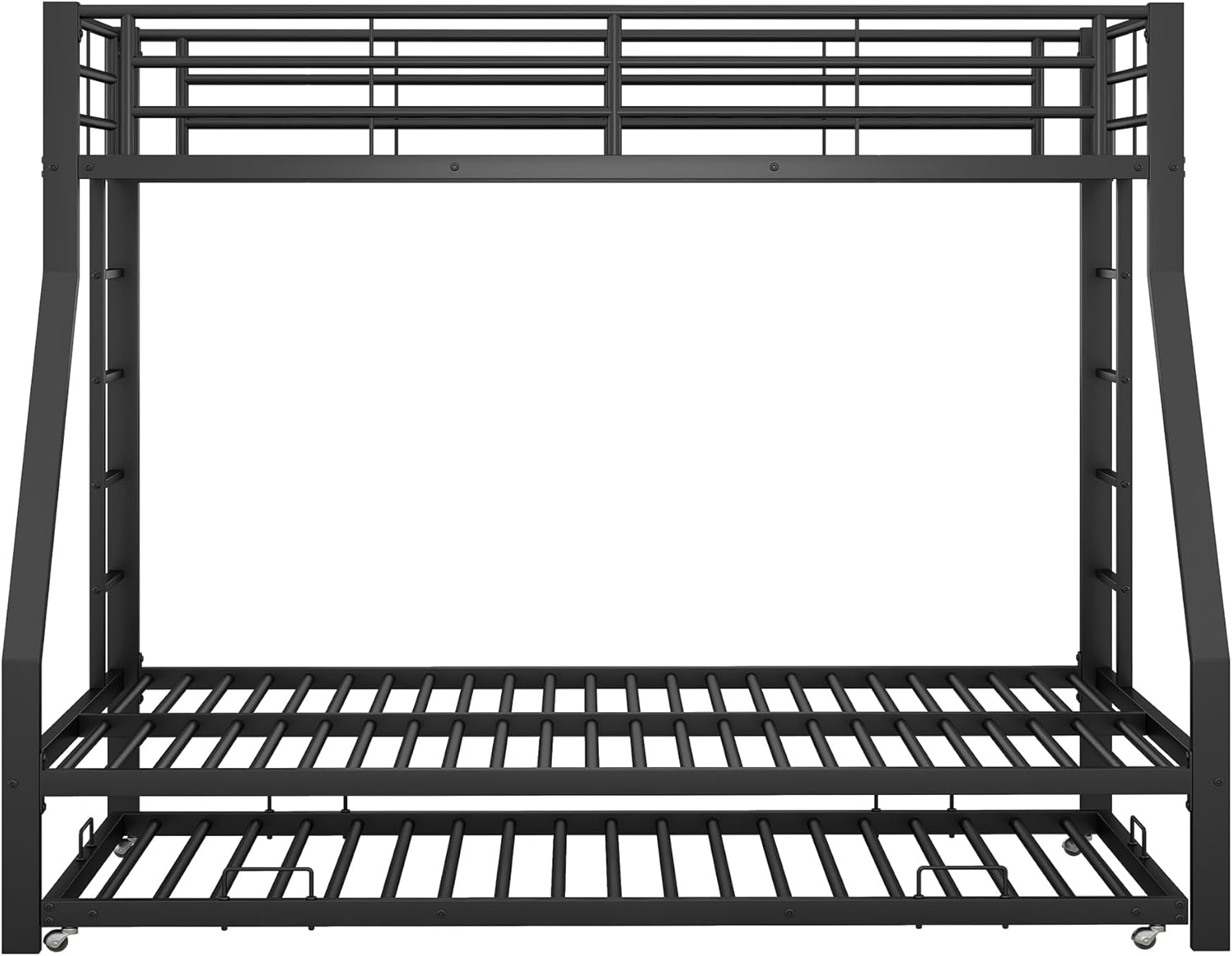 Heavy Duty Metal Triple Bunk Bed with Pull-Out Trundle – Twin Over Double – Black | Lion Home