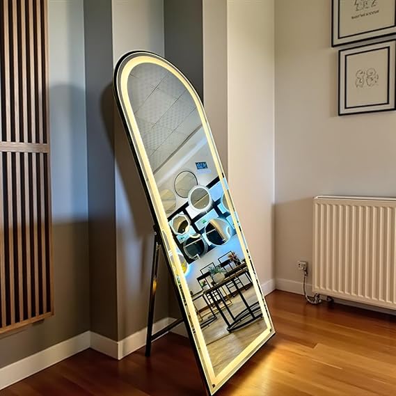 Smart LED mirror with Bluetooth technology, anti-fog, touch control, built-in heater, speaker, digital clock, temperature and date display, and 3 adjustable lighting modes from Leon Home, 1.7m x 60cm