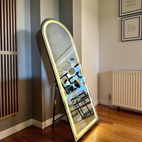 "Leon Home" smart touch-controlled wall mirror, featuring a digital clock and temperature display; size 70 x 70 cm.