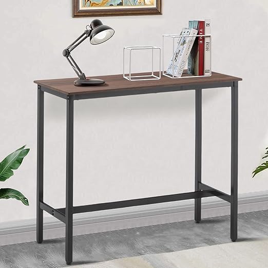 A 41-inch rectangular bar table from Oound, industrial style, suitable for the kitchen, dining room, living room, entryway, and sofa, featuring a brown wood top and black metal frame.