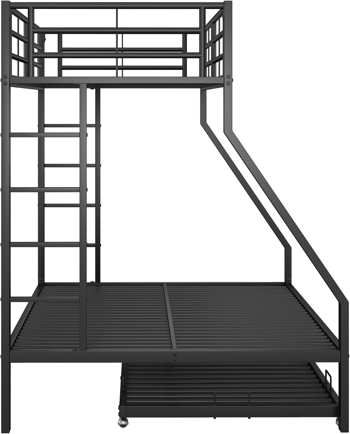 Heavy Duty Metal Triple Bunk Bed with Pull-Out Trundle – Twin Over Double – Black | Lion Home