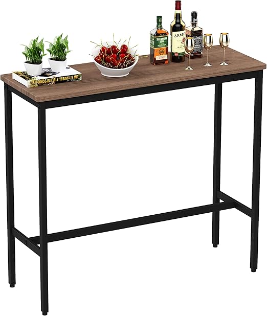 A 41-inch rectangular bar table from Oound, industrial style, suitable for the kitchen, dining room, living room, entryway, and sofa, featuring a brown wood top and black metal frame.